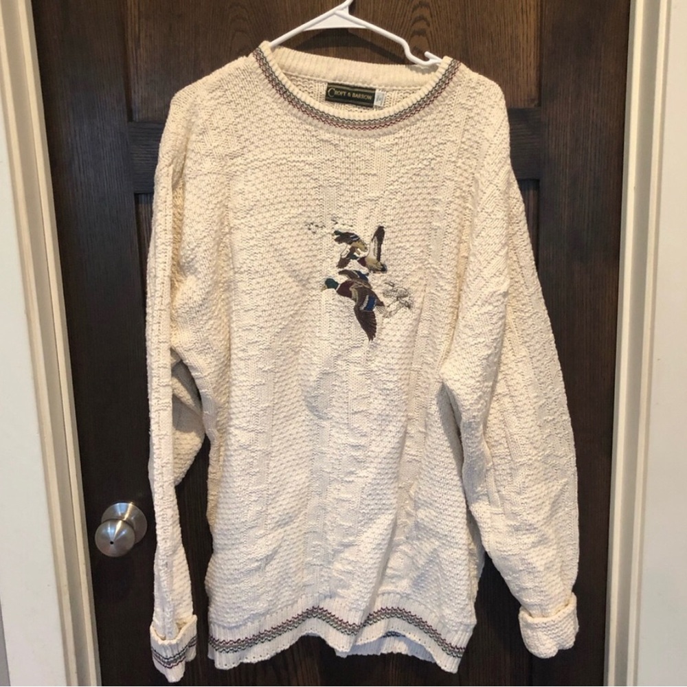 Vintage Croft & Barrow Embroidered Knit Duck Sweater Size XLTALL Made In USA
